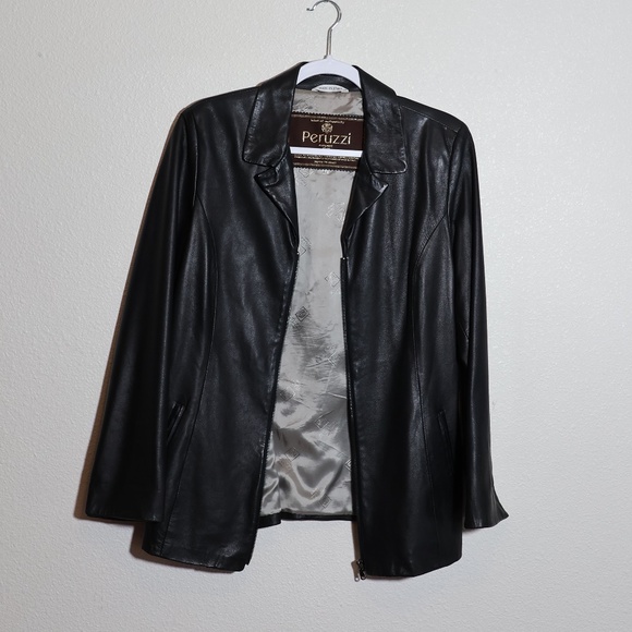 Peruzzi Florence Italian Soft Leather Black Zip Blazer Jacket EU SIZE 42 (6 US) - Picture 10 of 14